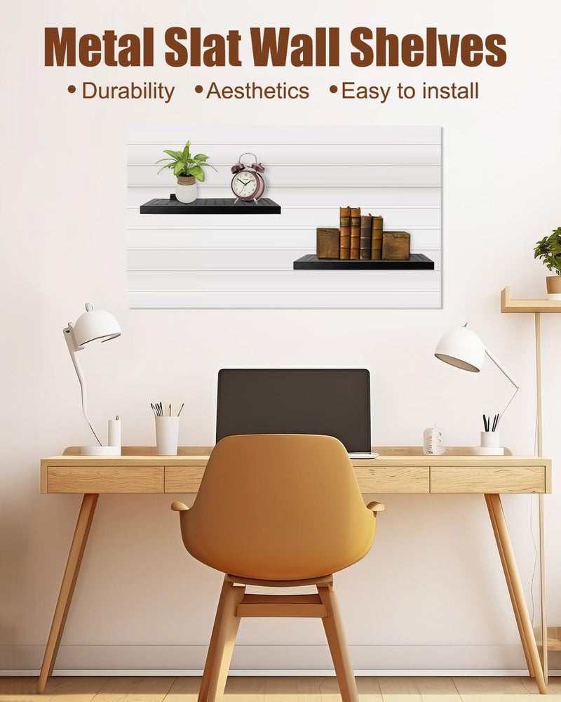 Alffun 2 Pcs Slatwall Display Shelves, 13.8'' x 7.5'' Metal Brackets Rectangular Slatwall Shelf, Slat Wall Panel Storage Accessories for Garage Home Store Office Storage Display - Image 3